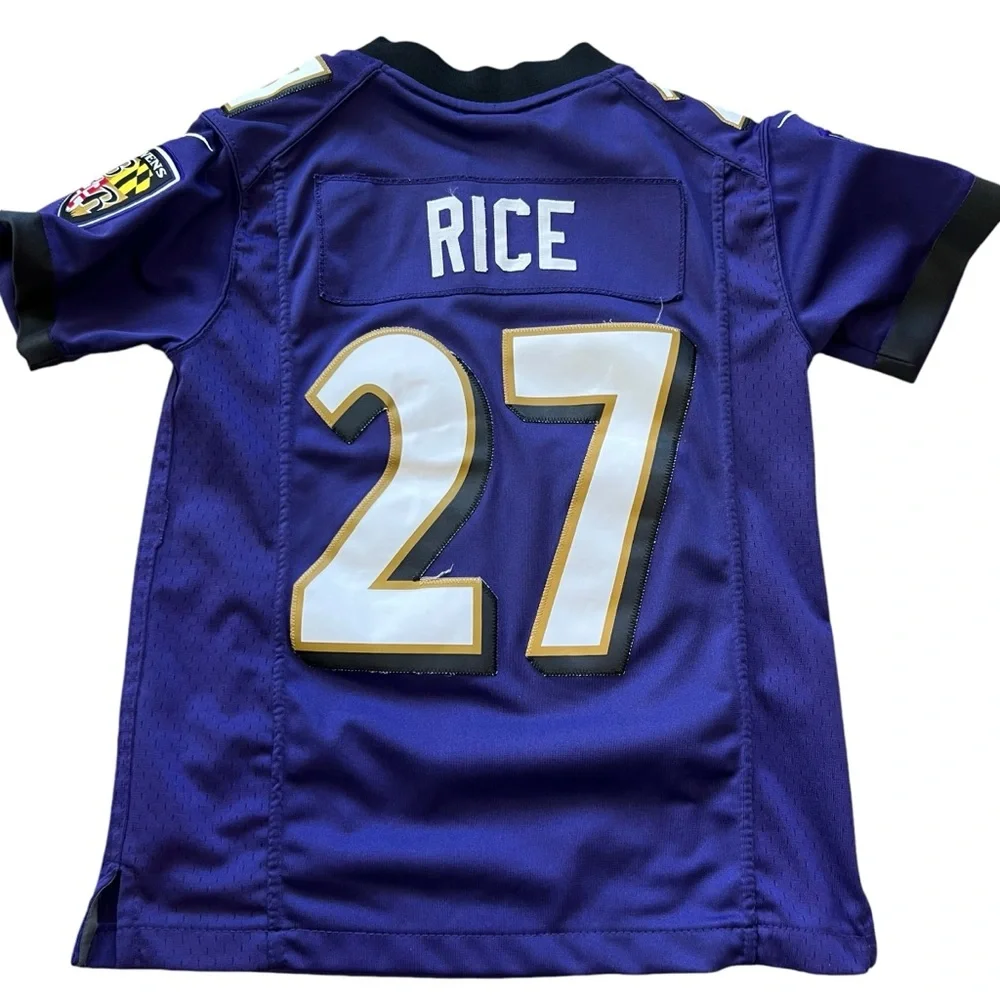 NFL Baltimore Ravens Jersey Child Sz S Rice 27 Appliqué